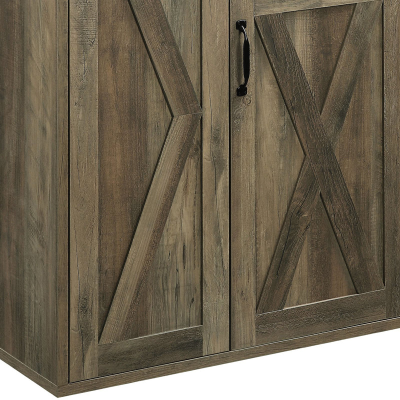 Rustic Oak Dining Server With Functional Shelves And Cup Holder Charming For Living Room