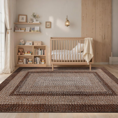 Brown Boho Washable 5x7 Runner Rugs for Hallway Kitchen Bedroom Beside Laundry Room Bathroom Rug, Non Slip | Stain-Resistant | Non-Shedding |Pet & Kids Friendly, Foldable Thin Mat Low Pile