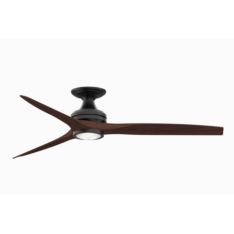 Spitfire 60 inch Flush Indoor/Outdoor Ceiling Fan with LED Light Kit - Black with Whiskey Wooed Blades, Whiskey Wood, Black