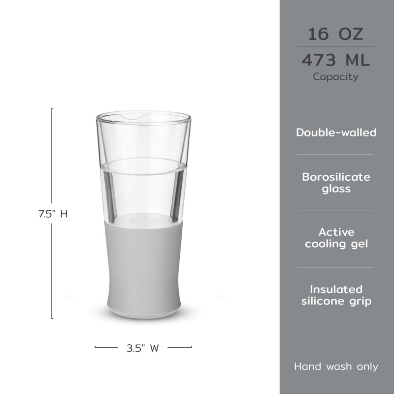 Gray Double Wall Glass Beer Freezer Set, 16oz, 2 Pieces