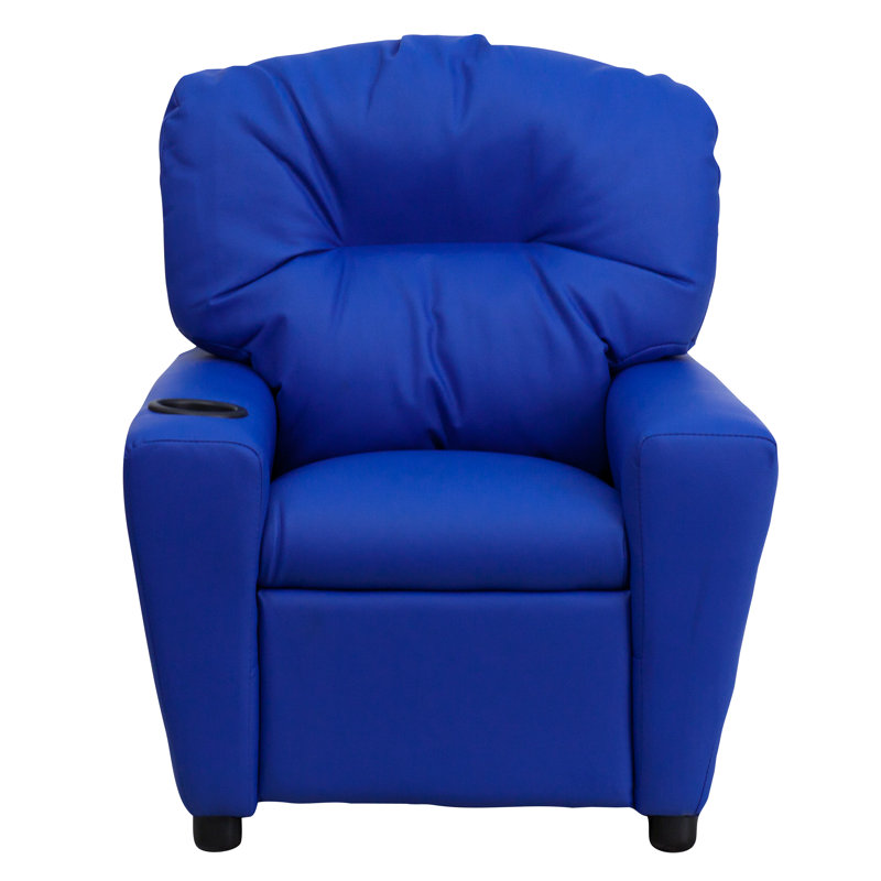 Contemporary Kids Recliner with Cup Holder, Vinyl - Blue