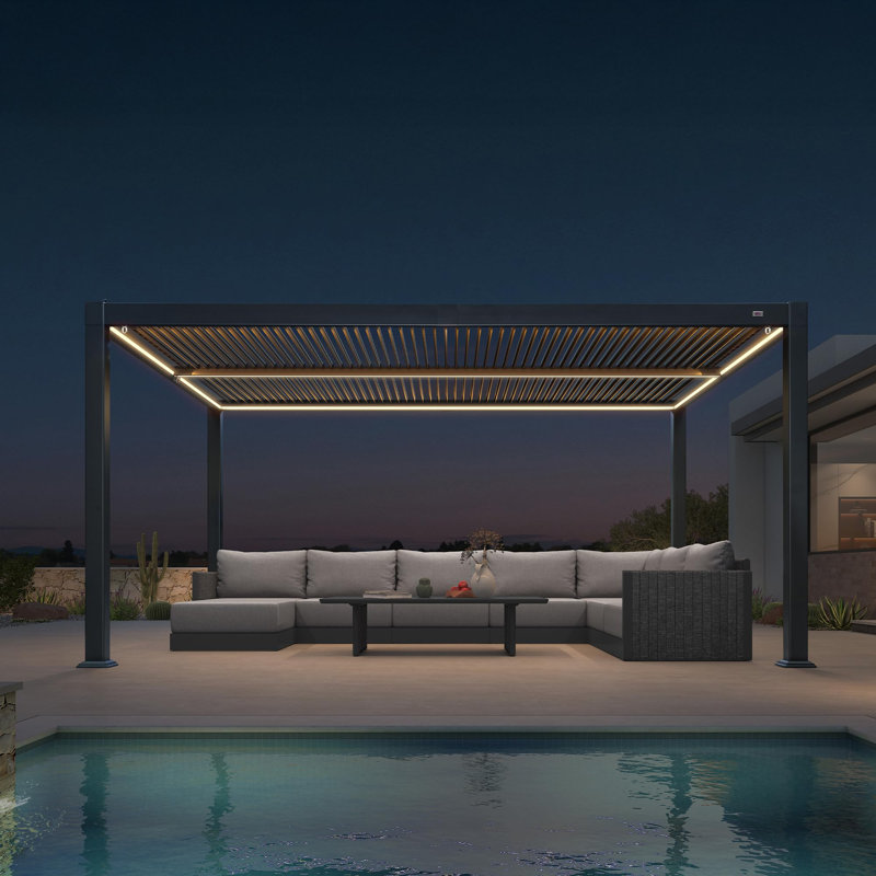 PURPLE LEAF 10' x 16' Louvered Pergola with LED Strip Lights and Control Panel for Patio Deck Garden Yard Gray