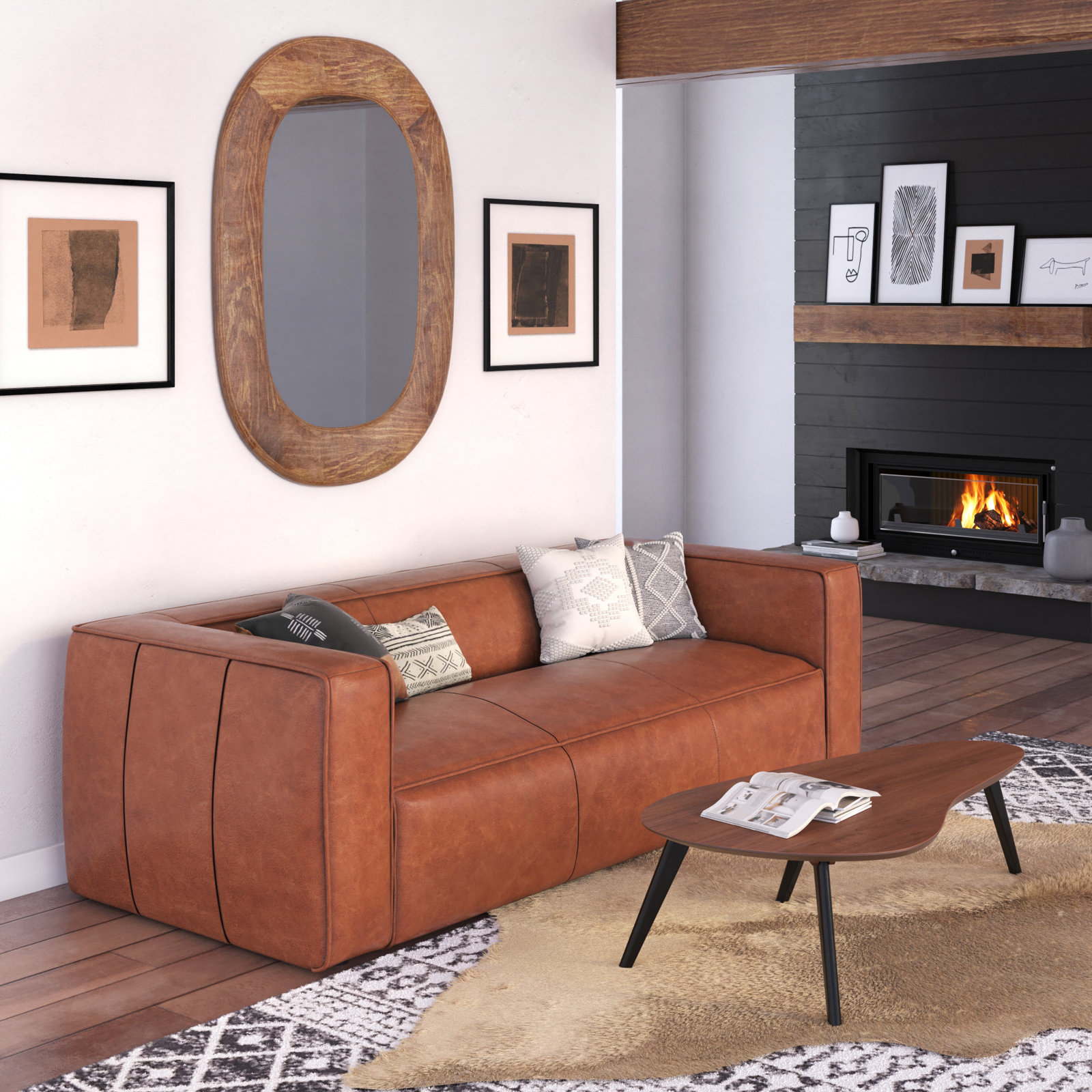 Queensland 88" Genuine Leather Tuxedo Arm Sofa