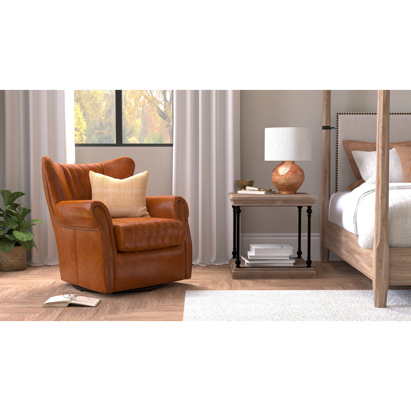 Bugatti Swivel Club Chair, Chateau Blue Genuine Leather