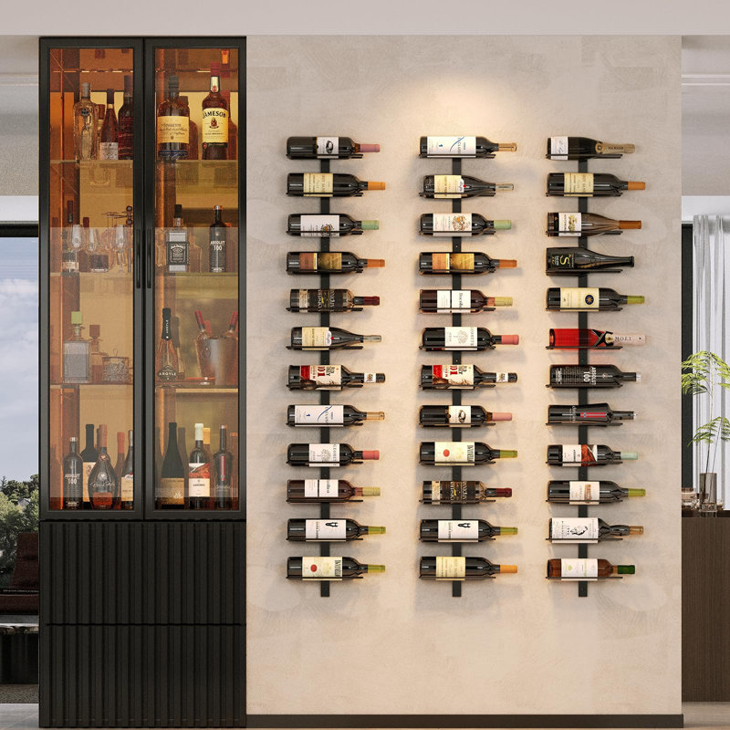 Support à vin mural pour 36 bouteilles, support à vin suspendu modulaire pour présentoir de bricolage, porte-bouteilles détachable pour 3 bouteilles, support de rangement en métal noir pour bar, cuisine, cave, restaurant