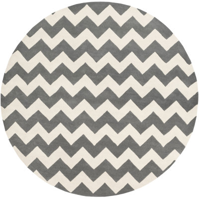 Tapis gris/ivoire en laine touffeté à la main chevron Ayler