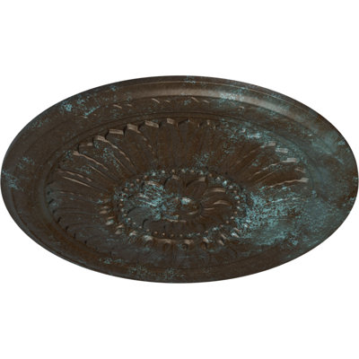 Endurathane Temple Ceiling Medallion, 24"OD x 1 5/8"P (Fits Canopies up to 9 1/4"), Hand-Painted Bronze Blue Patina Finish