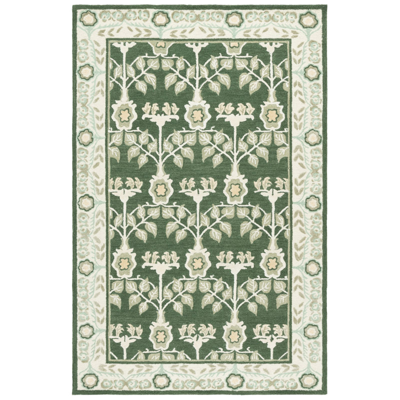 Earthly Treasures 215 Hand Tufted Wool/Cotton/Viscose Floral Rug in Green/Ivory, Rectangle 9' x 12'