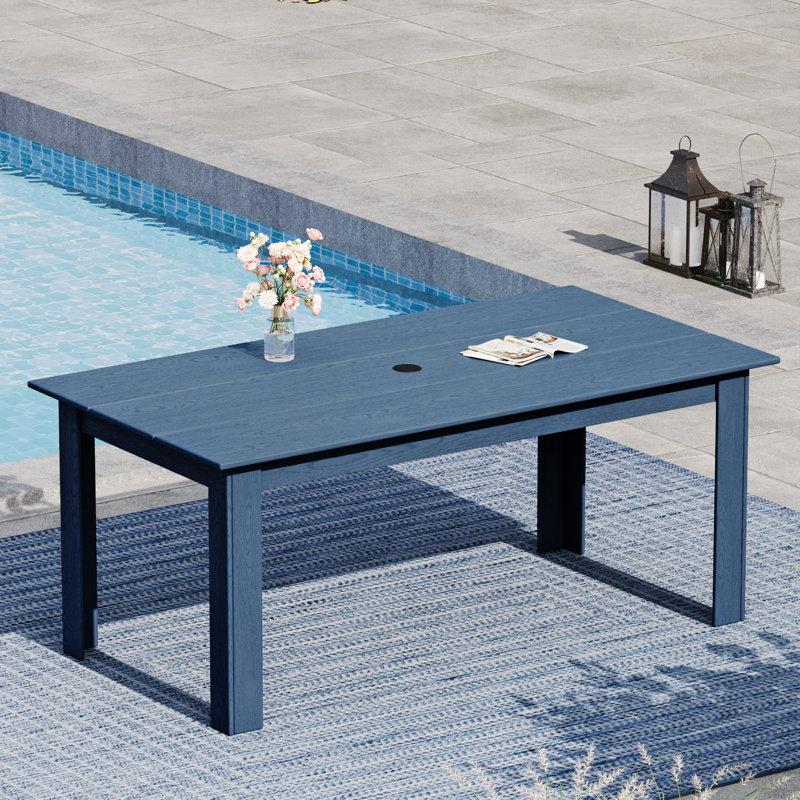 Table de salle à manger rectangulaire en PEHD pour l'extérieur avec trou pour parasol, Navy