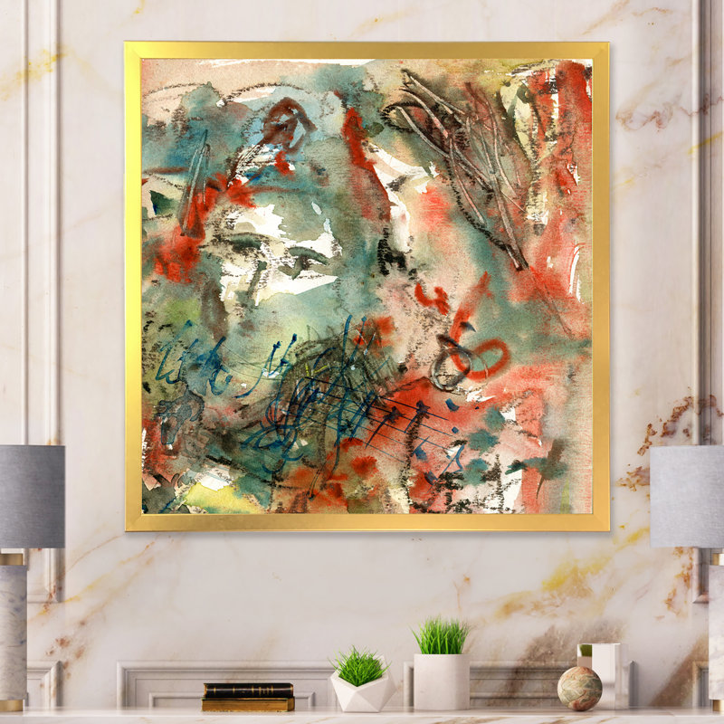 Musique, peinture abstraite II - sur, Encadrement doré, H 30 po x l 30 po x P 1 po
