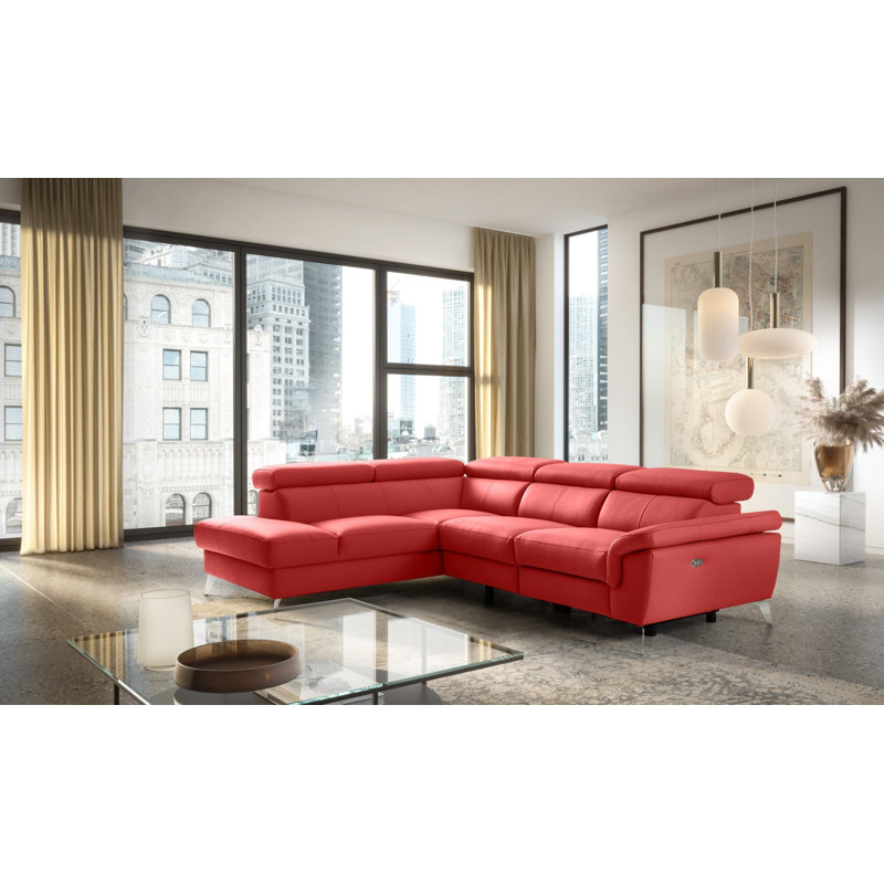 Debanos Vegan Leather Corner Sectional, Red, Left Hand Facing