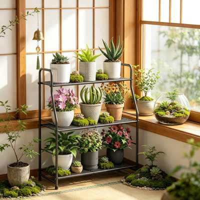 Support à plantes à 3 niveaux pour l'intérieur, l'extérieur, étagère à plantes imperméable en métal pour le salon, le balcon, le jardin, étagère de rangement multi-niveaux résistante à la rouille