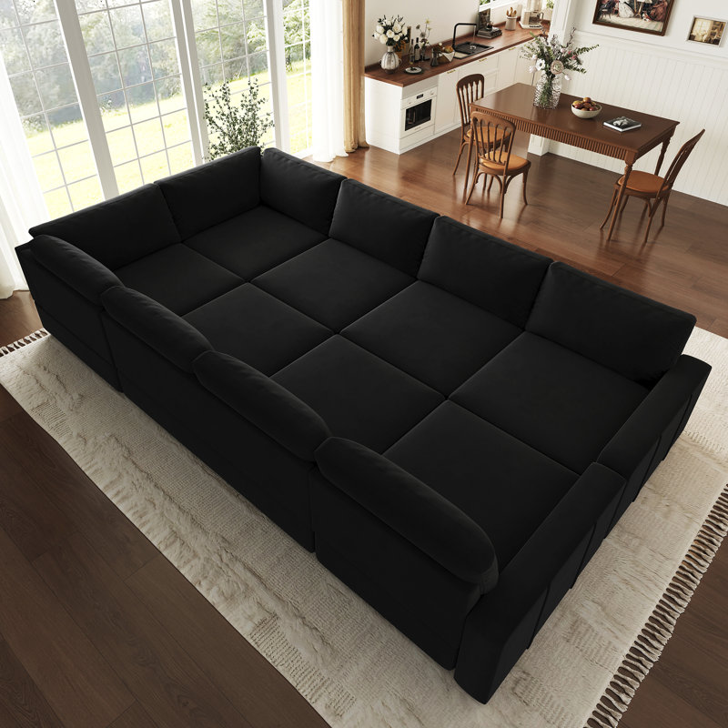 Canapé modulaire en U Seybert, H 36 po x l 110,2 po x P 83,4 po, Velours noir