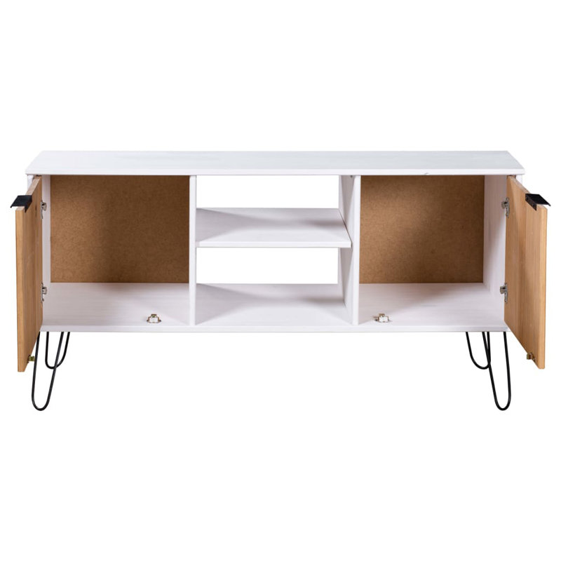 Meuble télé Meuble télé Buffet en bois de pin massif New York, Blanc/brun