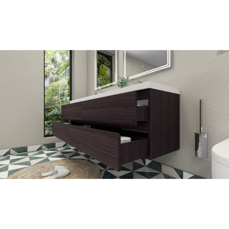 Drason Double Bathroom Vanity with Acrylic Top, Dark Gray Oak