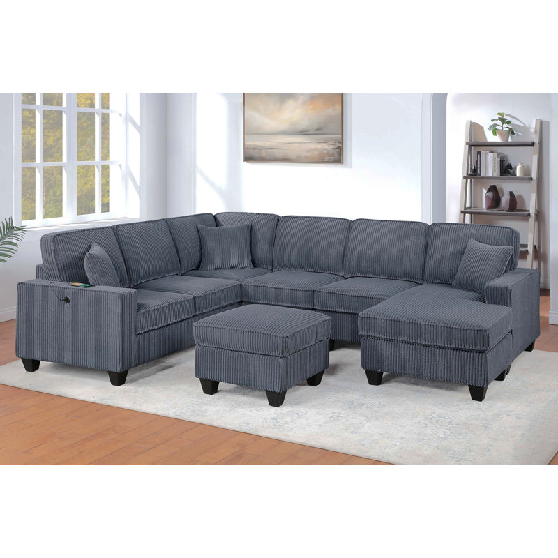 Ensemble modulaire 5 pièces Jillie, Velours côtelé gris foncé
