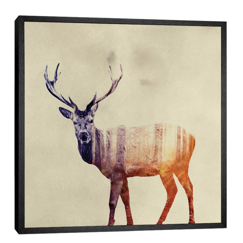 Deer I by Andreas Lie - Print on Canvas, 93.98 cm H x 93.98 cm W, Black Framed