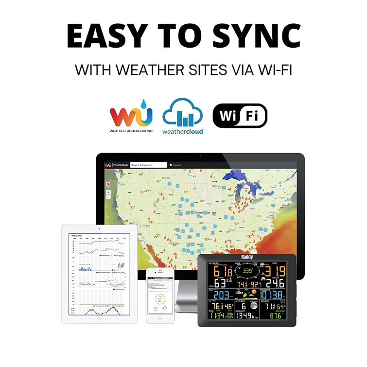 Raddy WF-100C Wi-Fi Weather Stations with Wireless Indoor Outdoor