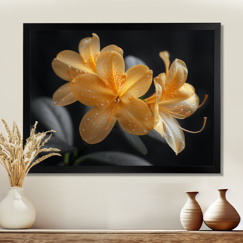 Rhododendron jaune et noir «Midnight Bloom I» - impression d'art mural rhododendron, H 12 po x l 20 po x P 1 po