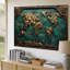 "Toile", une carte du monde tridimensionnelle texturée fabriquée à partir d'art mural vieilli en bronze et vert-620193558
