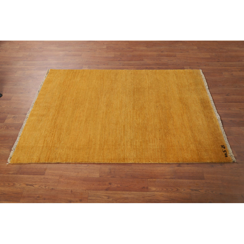 Tapis de vestibule oriental moderne jaune et doré 3 x 5 Gabbeh