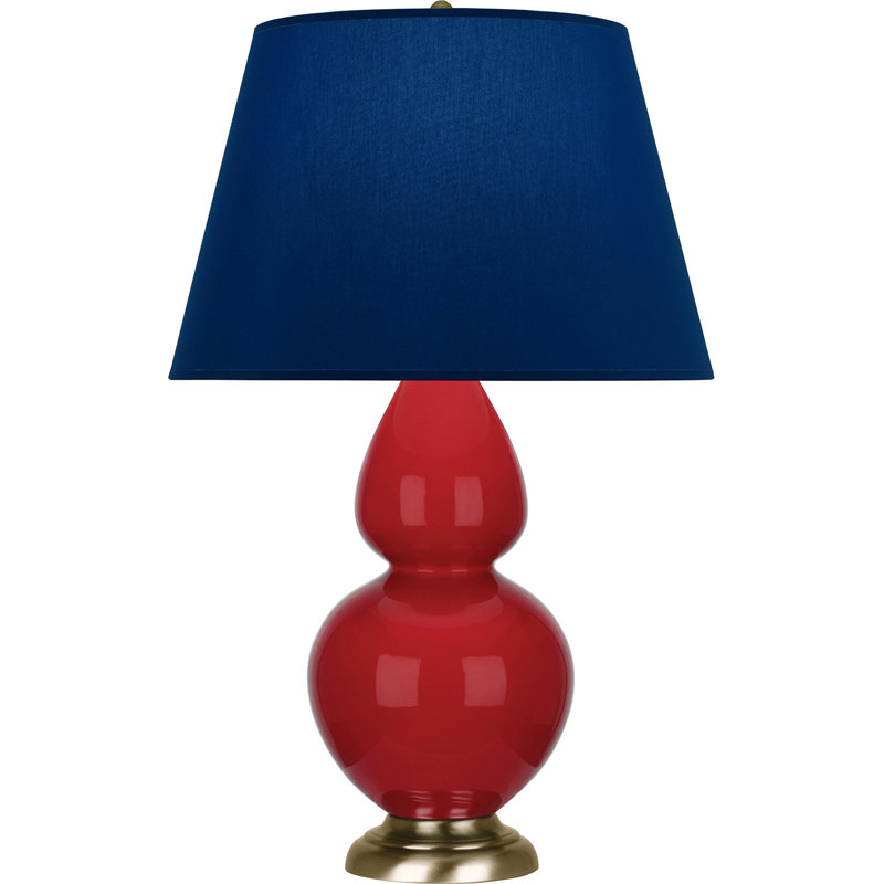 Lampe de table double gourde en céramique, Bleu marine/gris, Rouge rubis verni / laiton, Laiton