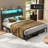 Bed Frame with 2-Tier Storage Headboard, Platform Bed with LED Lights and Charging Station, Underbed Storage Space-534777983-521524619