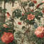 Papier peint floral rétro avec oiseaux