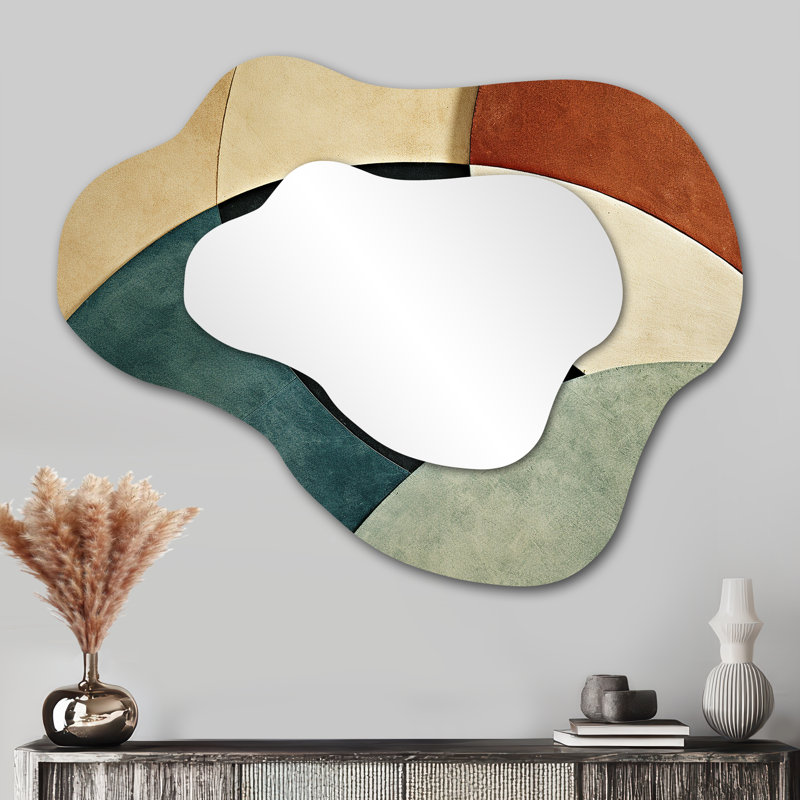 Velmo Abstract Echoes swirls 1 - Abstract Collages Asymmetrical Wall Mirror, Modern Cloud Decorative Mirror, Printed Metal Art