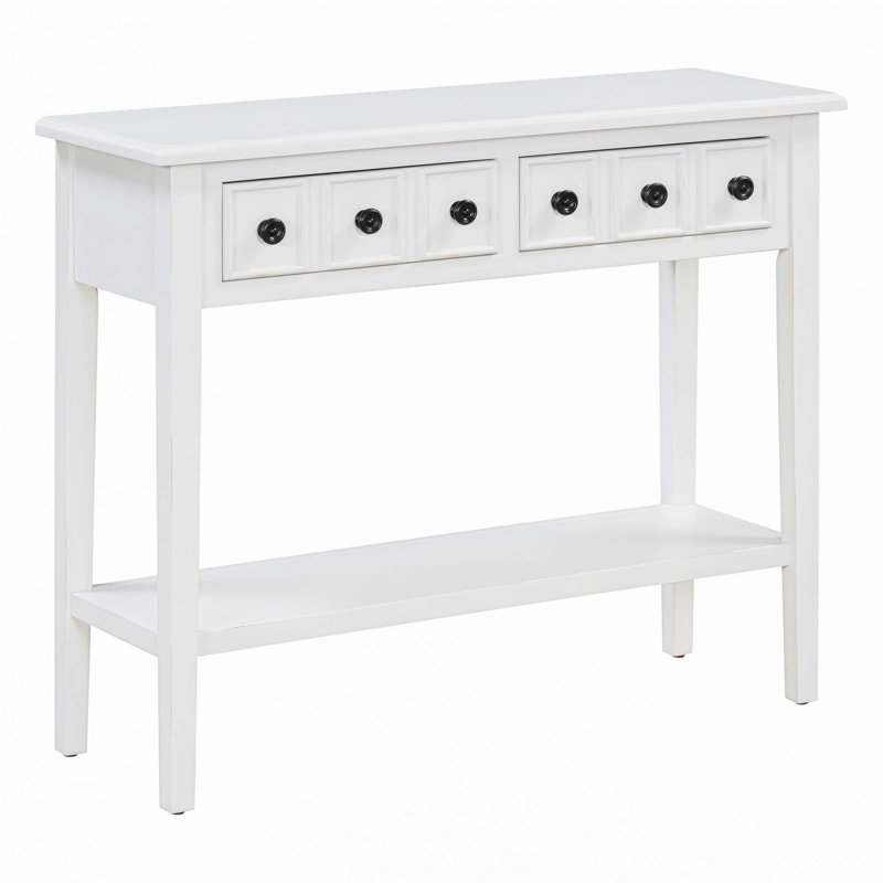 Table d'entrée avec 2 tiroirs, console rustique, Blanc