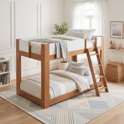 Lit superposé pour enfants avec échelle réversible et garde-corps à panneaux, conception bicolore, chambre d'enfant moderne
