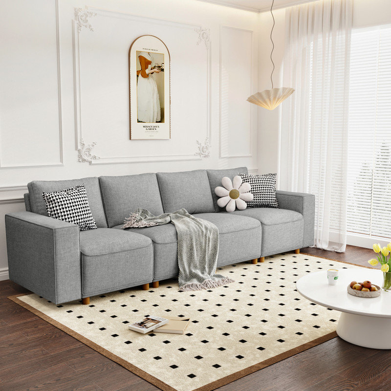 Rodericus Upholstered 118'' Sofa, Dark Gray Linen Blend