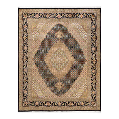 Tapis noir / brun / ivoire noué à la main de conception unique 8 pi x 9 pi 10 po Hayner