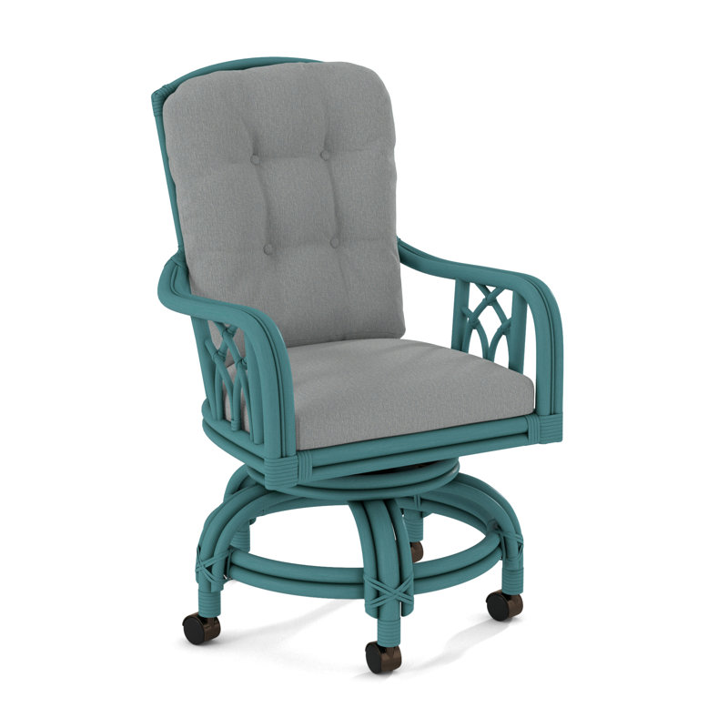 Edgewater Castered Arm Chair, Black, Light Blue Performance Fabric; 0851-55