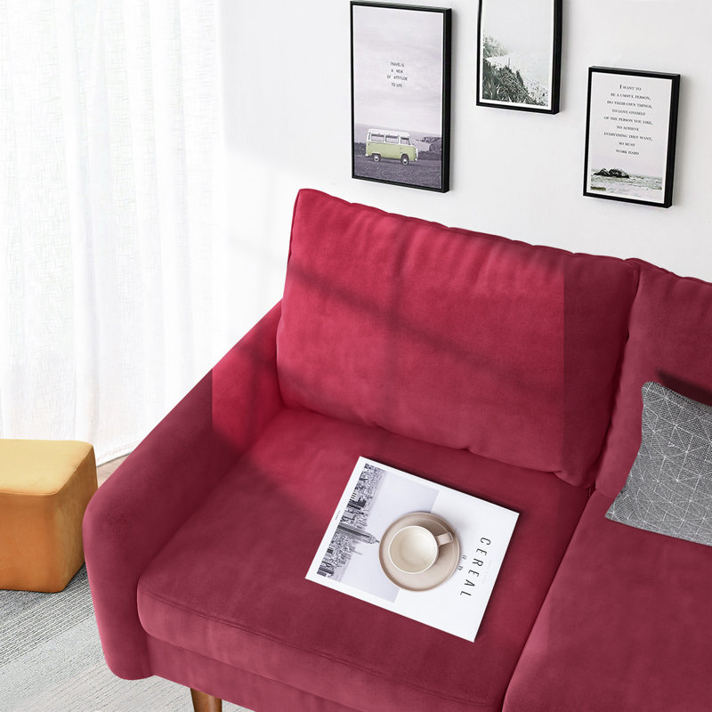 Marick Wide Round Arms Small Apartment Loveseat, Burgundy Velvet, 56.3" W