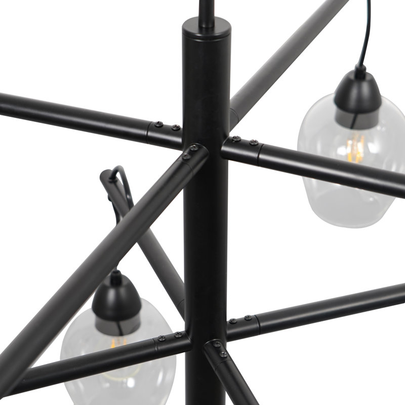 9-Light Adjustable Mid-Century Modern Chandelier, Black Metal Industrial Pendant Light With Glass Shades For Dining Room, Kitchen Island, Entryway, Bedroom