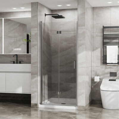 34"X 72" Bifold Frameless Glass Shower Door 1/4 Inch Tempered Clear Glass Pivot Swing Shower Panel, Foldable