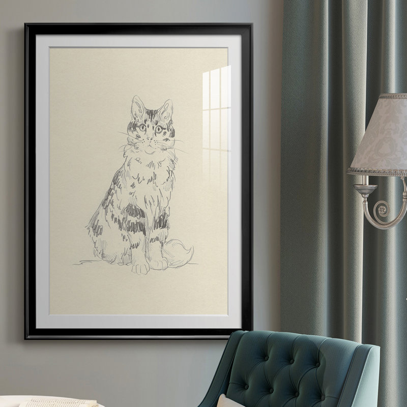 House Cat III - Matted and Framed Under Acrylic Glass, Large Living Room Wall Art, 36.5" H x 26.5" W x 1" D, Black