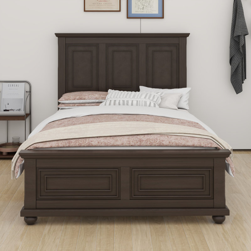Lit traditionnel traditionnel style campagne et campagne, Brun, Grand lit