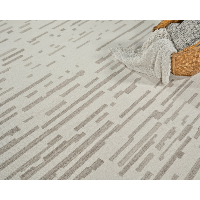 Ivory and Beige Handmade Wool Tufted 9' x 12' Area Rug