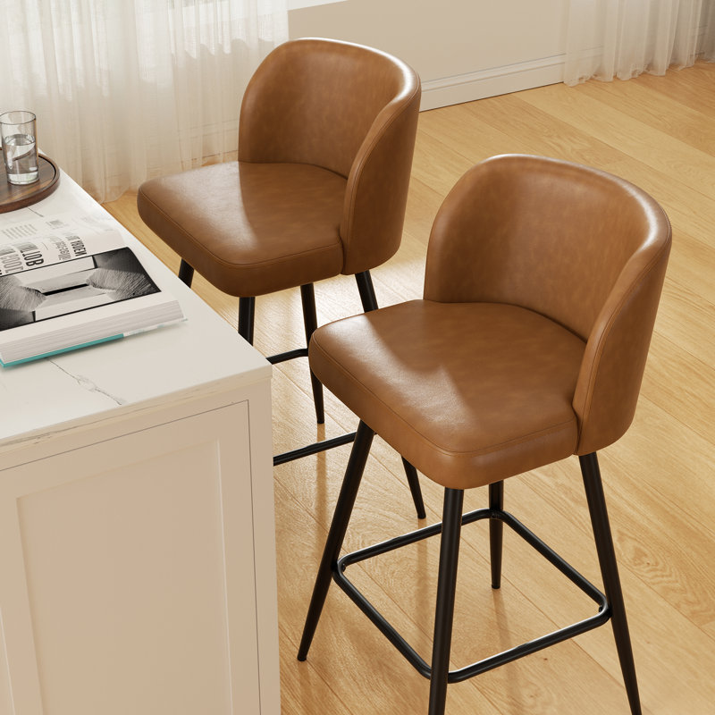 Tabouret de comptoir moderne pivotant rembourré avec structure en métal durable, Caramel