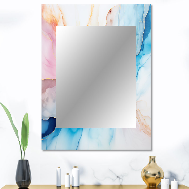 White And Blue Alcohol Ink Sky - Abstract Shapes Large Wall Mirror, Coral Unique Mirror, Printed Metal Art, 40" x 30"