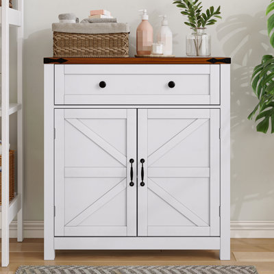 Armoire de rangement blanche avec tiroir et tablette réglable - comptoir en noyer, console café pour la cuisine, la salle à manger et le vestibule