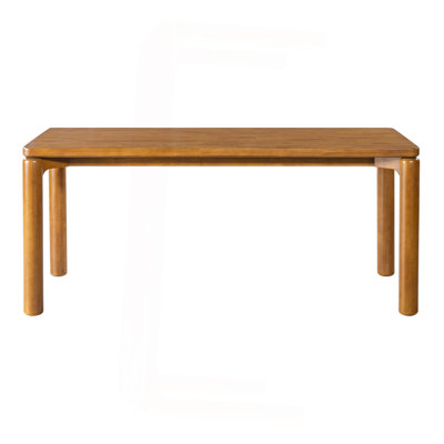 70.28" Rubber Wood Dining Table, Walnut Finish Rectangular Kitchen Table with Round Thick Legs, Solid Wood Dinner Table for Dining Room, Kitchen & Res