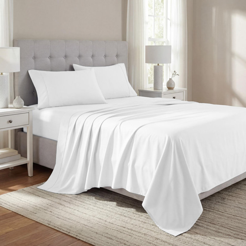 Ensemble de draps en mélange de coton à densité de tissage 1000 fils Superior, Ensemble de draps pour très grand lit 4 pièces