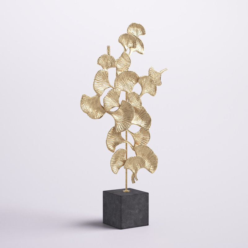 Sculpture en pierre Fansler fabriquée à la main avec base en bloc gris foncé, Doré, H 19,6 po x l 9,75 po x P 3,35 po