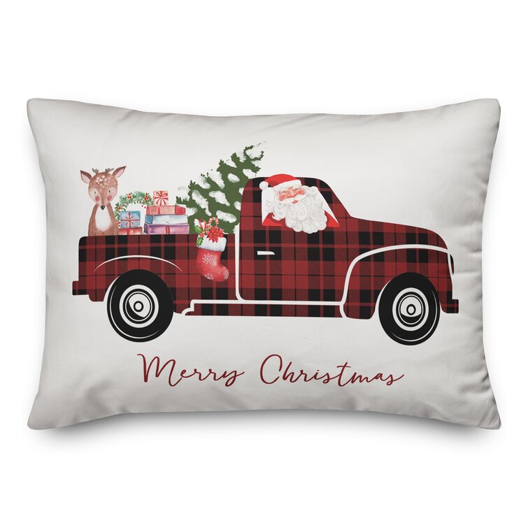 Christmas Truck Pillow, Red, Polyester