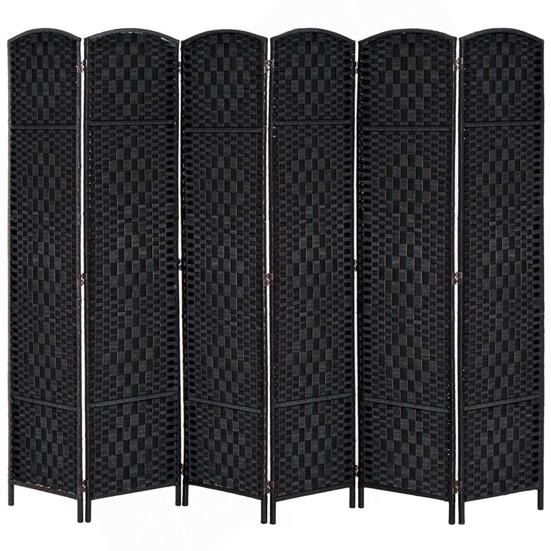 6' Tall Wicker Weave 6 Panel Room Divider Privacy Screen - Black