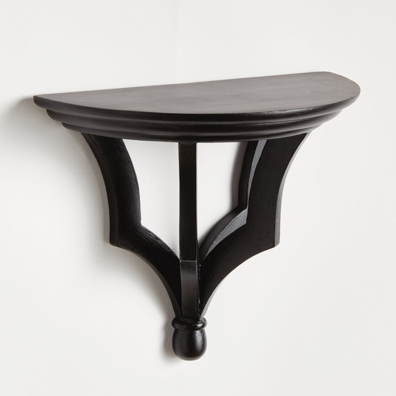 Gianinna Half-circle Mango Bracket Shelf, Black, 7.75" H x 9.5" W x 4.75" D
