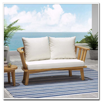 Outdoor Wooden Loveseat with Cushions